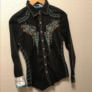 🖤Roar Women’s🖤Small Black rhinestone top